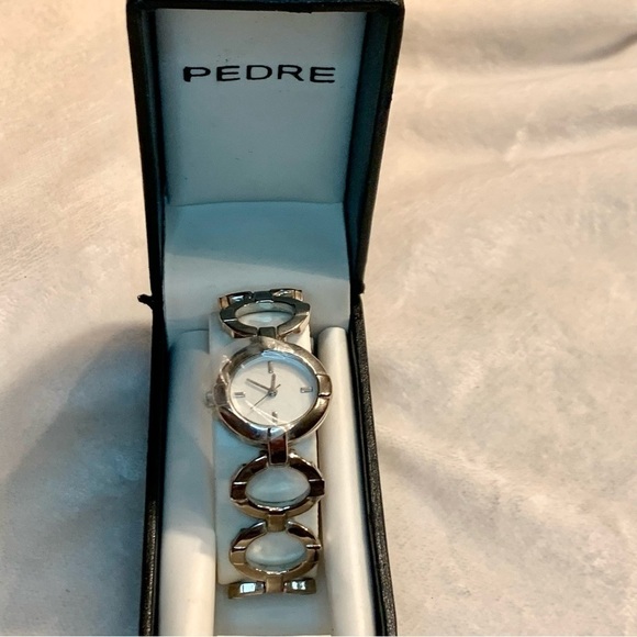 Pedre Vintage Watch Silver-tone Link Design Stainless Steel Back Classic! New - Picture 2 of 12